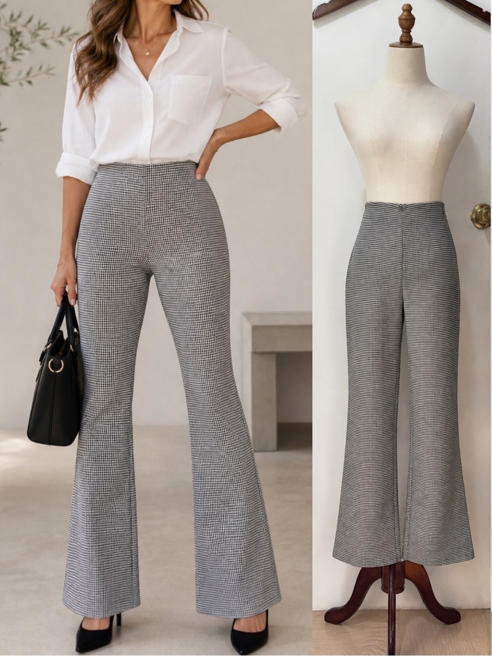 Reformation | EUC Black White Houndstooth High-Rise Flare Tailored Pants (sz M)